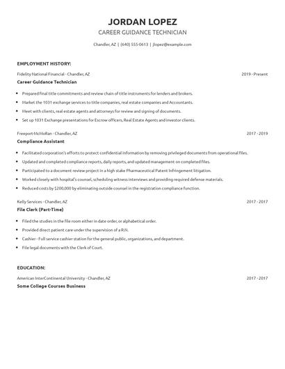 Career Guidance Technician Resume
