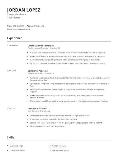 Career Guidance Technician Resume
