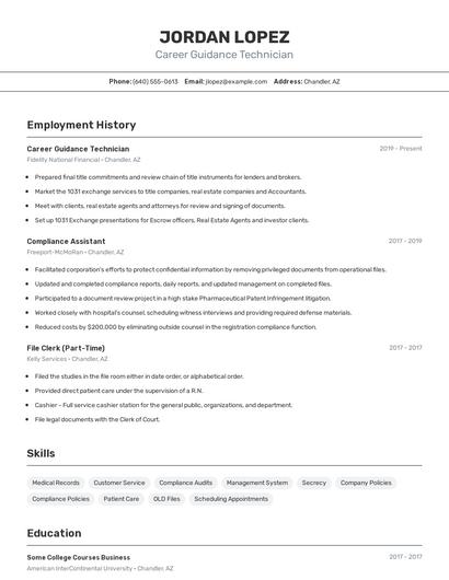 Career Guidance Technician Resume