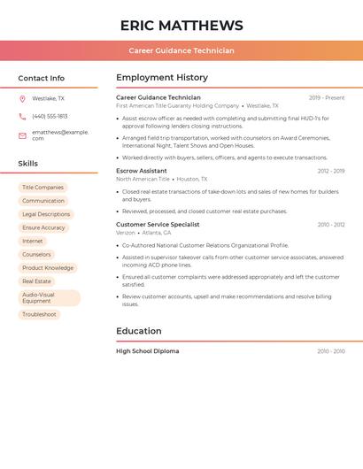 Career Guidance Technician Resume