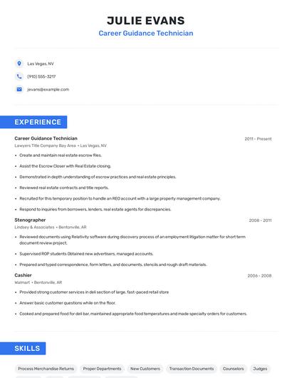 Career Guidance Technician Resume