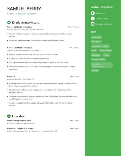 Career Guidance Technician Resume