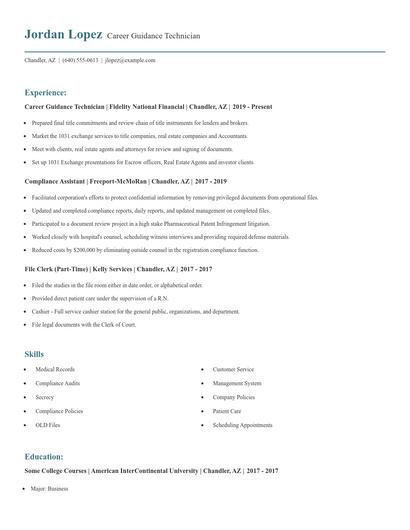Career Guidance Technician Resume