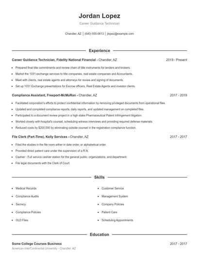 Career Guidance Technician Resume