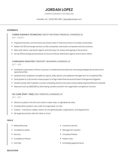 Career Guidance Technician Resume