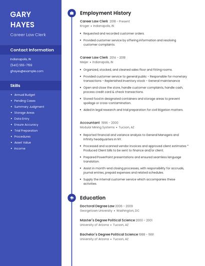 Career Law Clerk Resume