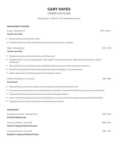 Career Law Clerk Resume