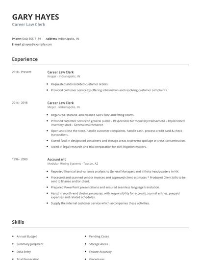 Career Law Clerk Resume