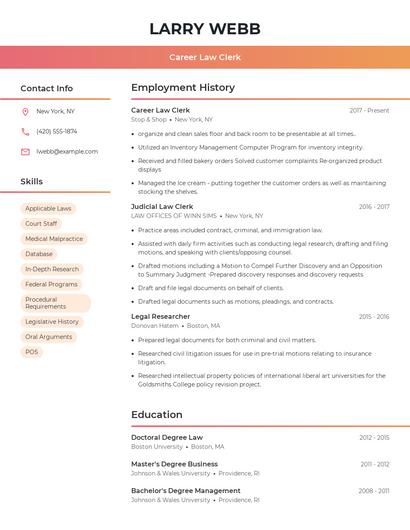 Career Law Clerk Resume