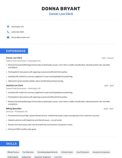 Career Law Clerk Resume