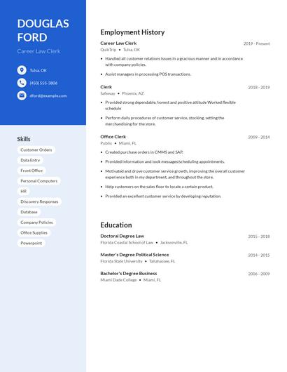 Career Law Clerk Resume
