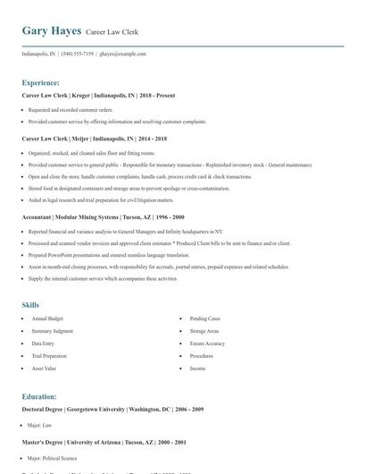 Career Law Clerk Resume