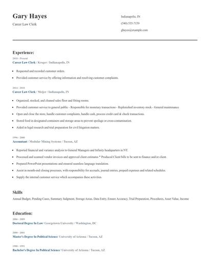 Career Law Clerk Resume