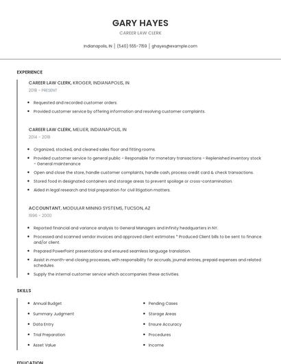 Career Law Clerk Resume