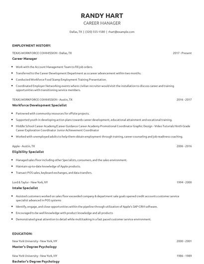 Career Manager Resume