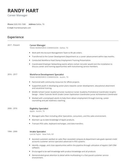 Career Manager Resume