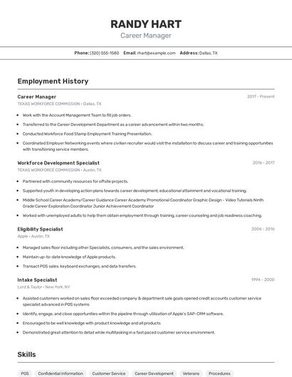 Career Manager Resume