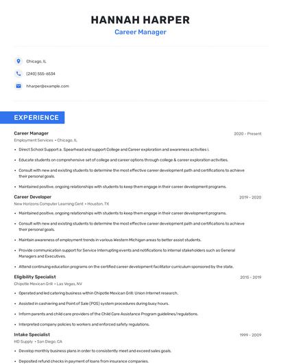 Career Manager Resume
