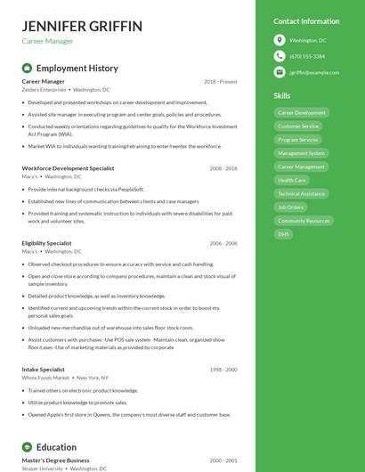 Career Manager Resume