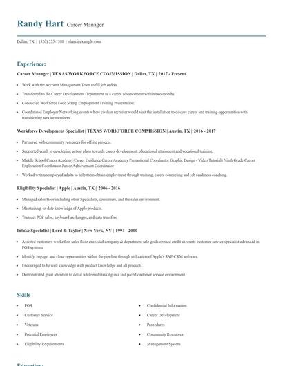 Career Manager Resume