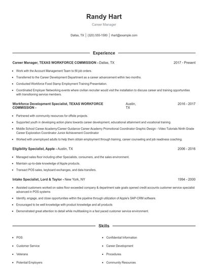 Career Manager Resume