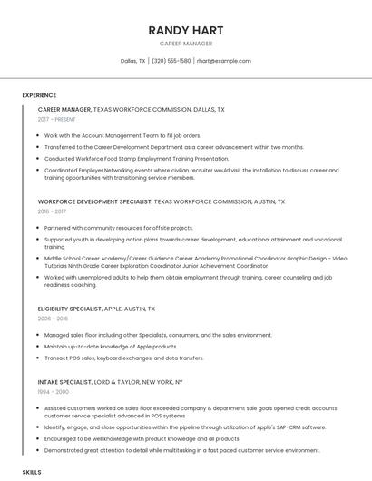 Career Manager Resume