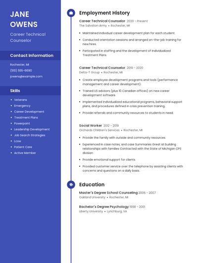 Career Technical Counselor Resume