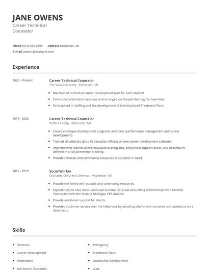 Career Technical Counselor Resume