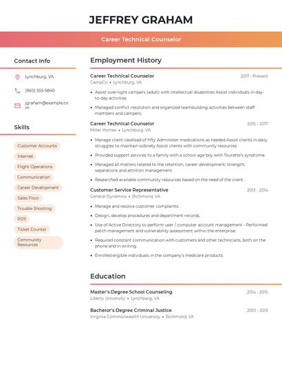 Career Technical Counselor Resume