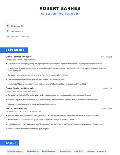 Career Technical Counselor Resume