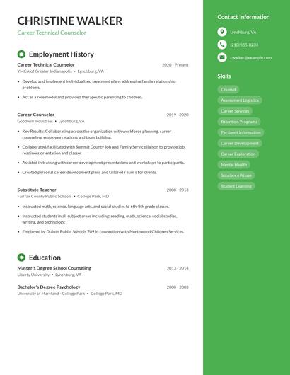 Career Technical Counselor Resume