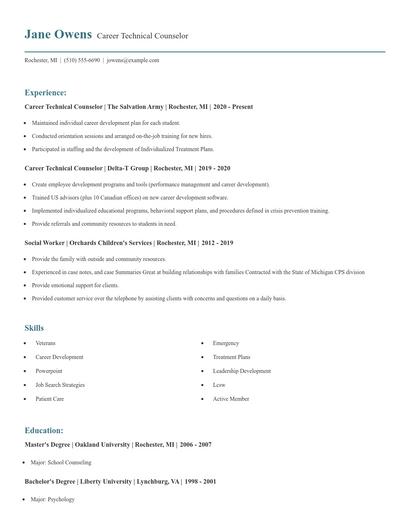 Career Technical Counselor Resume
