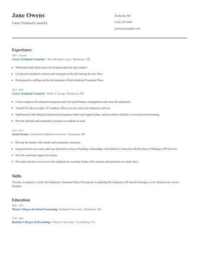 Career Technical Counselor Resume
