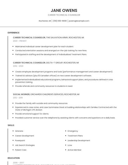 Career Technical Counselor Resume
