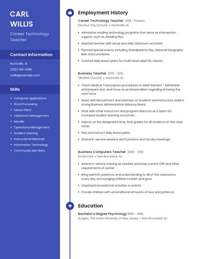 Career Technology Teacher Resume
