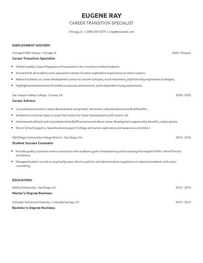 Career Transition Specialist Resume