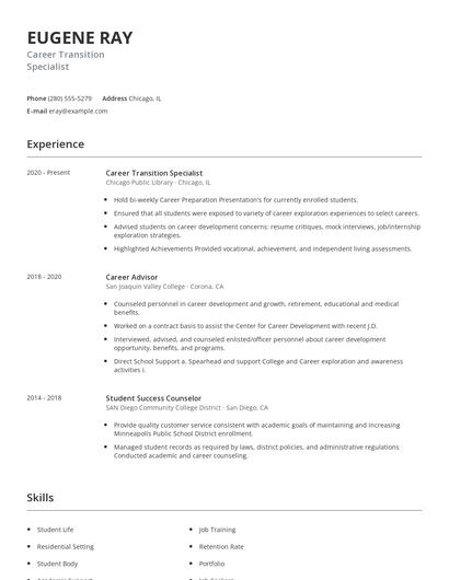 Career Transition Specialist Resume