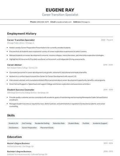 Career Transition Specialist Resume