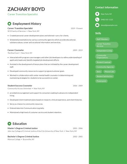 Career Transition Specialist Resume