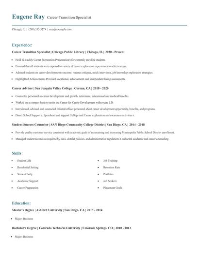 Career Transition Specialist Resume