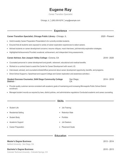 Career Transition Specialist Resume