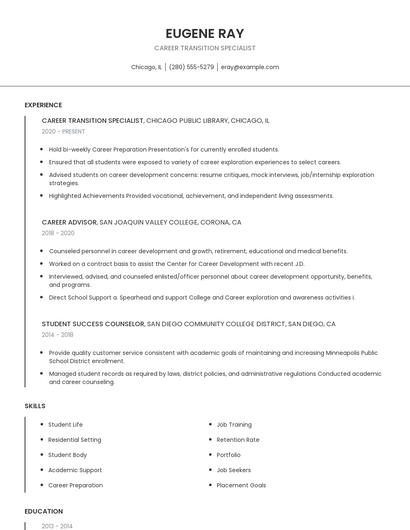 Career Transition Specialist Resume