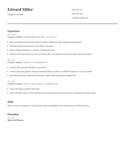 Caregiver Assistant Resume
