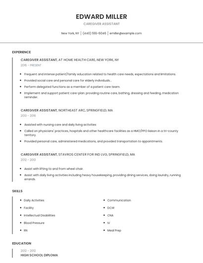 Caregiver Assistant Resume