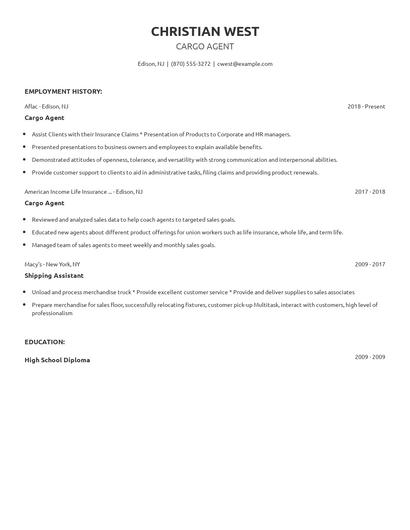 Cargo Agent Resume