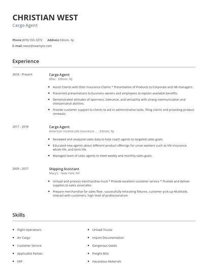 Cargo Agent Resume