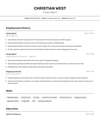 Cargo Agent Resume