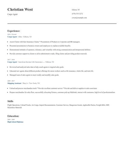 Cargo Agent Resume