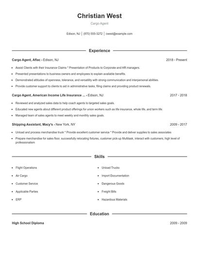 Cargo Agent Resume