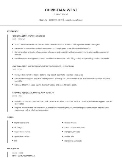 Cargo Agent Resume